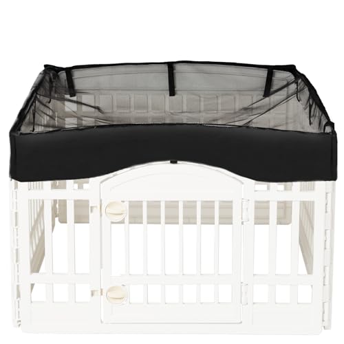 Dog Playpen Mesh Top Cover for 36" Inch Pet Playpen with 4 Panels, Dog Crate Cover Pet Tent Puppy Play Pen Cover, Ideal for Indoor/Outdoor Use. Note: Playpen Not Included (Pure Black) - color: PureBlack