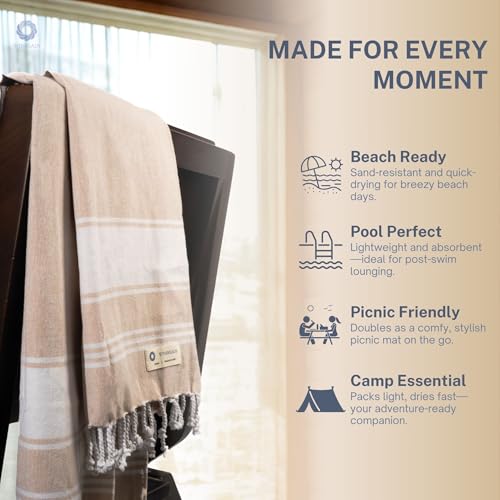 Cotton Turkish Beach Towel with Towels Oversized 36"x72" Pool Absorbent Extra Large Quick Dry Sand Travel Towel (Beige, 4 Pack) - color: Beige, size: 4 Pack