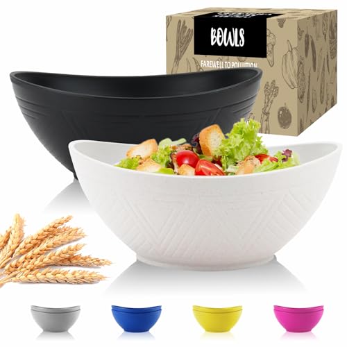 Wrova Big Wheat Straw Bowls,Unbreakable Large Salad Bowls,Dishwasher and Microware Safe Plastic Bowls Reusable,Kitchen Bowl Set for Salad,Cereal,Soup and Oatmeal.Black and White - color: Black&White, size: 2 Pack
