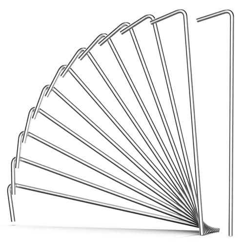 Heavy Duty Metal Tent Stakes 12-Pack for Camping Outdoor Tents Tarps Canopies and Garden Decorations, Galvanized Steel Ground Stakes for Inflatables Yard Landscaping Holiday Setup