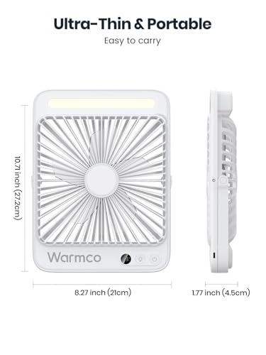 Warmco 20000mAh Battery Powered Fan, Ultra-Slim 8-Inch Portable Camping Fan with LED Lantern, Up to 48H Runtime Rechargeable Desk Fan for Bedroom, Outdoor, Tent, Travel, Cruise Ship Essentials - color: White