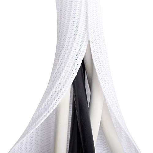 20ft - 1/2 inch White Cable Sleeve, Cable Organizer for Desk PC TV Computer, Wire Protector Cable Wrap Cover, Cord Management for Home Office - color: White, size: 20ft, 1/2''