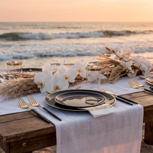 Supernal 350pcs Black Plastic Dinnerware Set - Black and Gold Plastic Plates, Gold Silverware Set, Wedding Party Plate, Cups for Birthday, Party, Wedding,Valentine's Day, Mother's Day and Easter - color: 350pcs Black and Gold Plastic Dinnerware Set