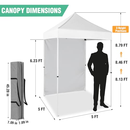 5x5 Pop Up Canopy Tent with One Sidewall, Instant Portable Beach Canopy, Outdoor Tent with Carry Bag for Camping, Sports, Tailgating, Events, White - color: White, size: With One Wall