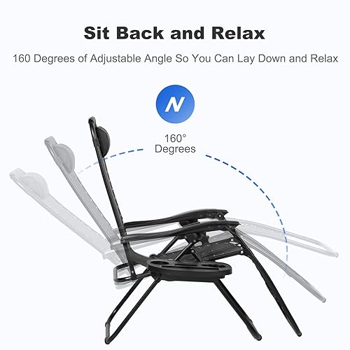 Nazhura Set of 2 Relaxing Recliners Patio Chairs Adjustable Steel Mesh Zero Gravity Lounge Chair Beach Chairs with Pillow and Cup Holder Black - color: Black