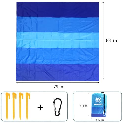 WIWIGO Beach Blanket Waterproof Sandproof Beach Mat 79" X 83"/10'x9'for 2-8 Adults Quick Drying Outdoor Picnic Mat Beach Accessories for Travel, Camping, Hiking - color: Blue, size: 79" X 83"（1-4person）