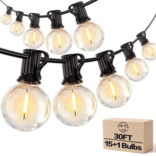 Outdoor String Lights, 30FT 15+1 G40 Edsion Bulbs Shatterproof Patio Lights Waterproof, Dimmable Connectable Globe Hanging Lights for Outside, Backyard, Bistro, Porch, Deck, Balcony - size: 30FT