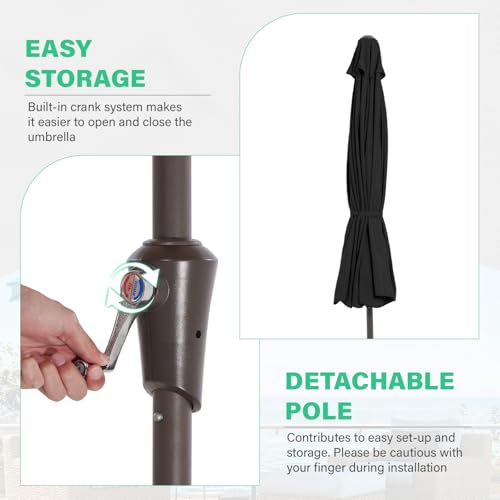 JEAREY 9 FT Patio Umbrella Outdoor, Table Umbrellas Market Umbrella w/Push Button Tilt/Crank, 8 Sturdy Ribs(black) - color: black