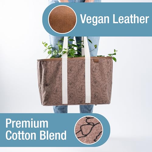 CleverMade Collapsible LUXE Tote, 30L Foldable Grocery Shopping Bag, Reusable - color: Pretty in Peony
