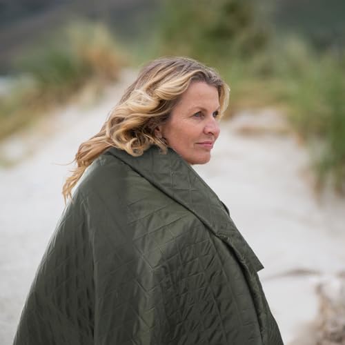 Tranqun 2 Large Outdoor Blanket 78'' x 55'' Quilted Windproof Waterproof Fleece Sandproof Stadium Foldable Warm Blanket for Camping Picnic Sporting Events Cold Weather (Military Green) - color: Military Green