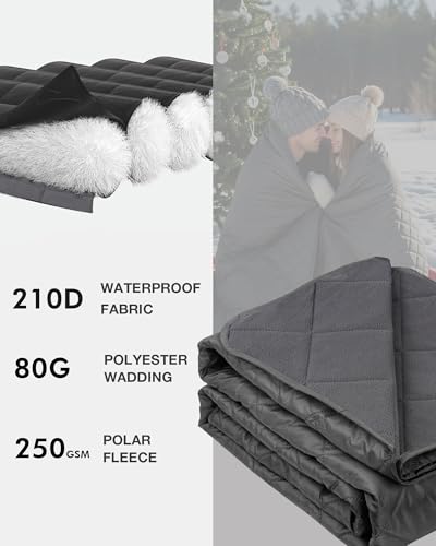 DUKUSEEK Hooded Outdoor Stadium Blanket, Extra Large 79" x 59" Waterproof Camping Blanket, Quilted, Thick Fleece, Warm, Windproof, Sand Proof, Portable, Perfect for Travel,Sports
