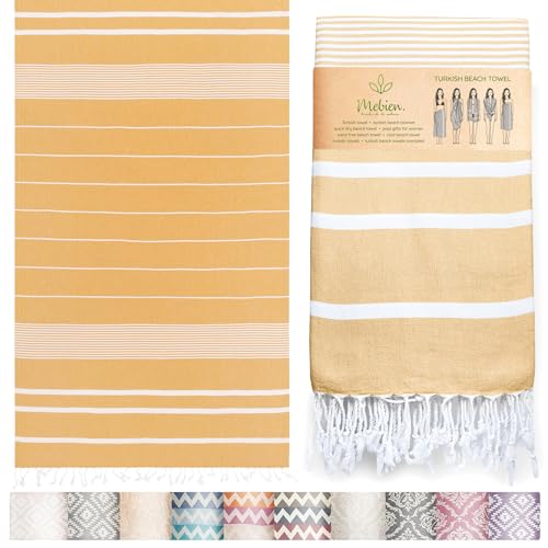 Premium Turkish Beach Towel – 100% Cotton, Quick Dry, Sand Free, Oversized Beach Towels 35”x67” – Ideal for Travel, Pool, and Beach Blanket – Honey Yellow Color - color: Yellow