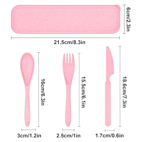 3-in-1 Portable Cutlery Set with Case – Reusable Camping Utensils – Travel Fork, Knife, Spoon Set for Camping, Picnic, Pink - color: Pink