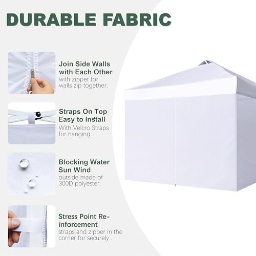 Canopy SideWalls for 10x10 Pop up Canopy Tent Frame, Full Enclose SunWall with Zippers, White