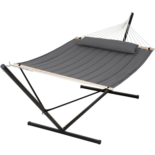 SUNCREAT Hammocks for Outside with 15 ft Stand, Stand Alone Hammock, 475 lbs Capacity, Dark Gray - color: Dark Grey, size: 15 ft Stand