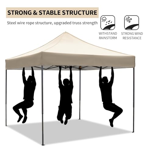 10x10 Pop up Canopy Tent with Sidewalls,Heavy Duty Waterproof Sun Shade Canopy Easy up Canopy with Wheel Bag Commercial Gazebo Tent for Outdoors Parties Vendors Camping Beach (Khaki) - color: Khaki