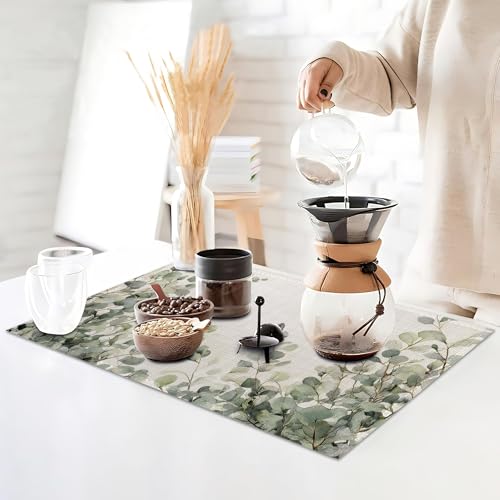 Watercolor Eucalyptus Leaves Placemats Set of 6, Green Branches Table Mates Non-Slip Heat Resistant Washable Linen Place Mats for Party Kitchen Dining Decoration Indoor Outdoor 12"x18" - color: Watercolor Eucalyptus Leaves, Green Branches
