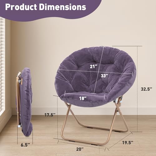 MoNiBloom Round Folding Faux Fur Saucer Chair for Bedroom Living Room Dorm Foldable Metal Frame Oversized Large Comfy Furry Padded Soft Lounge Lazy Cozy Moon Chair for Adults (Purple, 2 Pieces) - color: Purple
