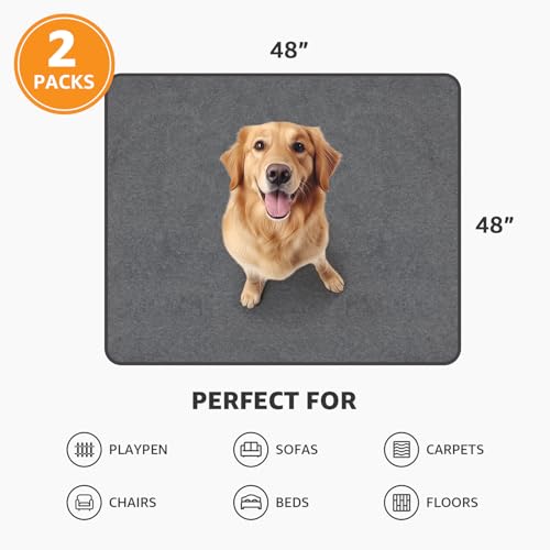 PICK FOR LIFE Washable Dog Pee Pads, 48x48 Reusable Puppy Whelping Pads, Absorb Dog Mats Non-Slip Reusable Pet Training Pad for Whelping, Potty, Training, Playpen, Crate, 2PACK - size: 48"x48"-2PACK