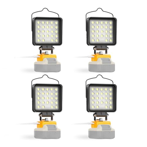 4 Pcs LED Work Light for Dewalt 20v Max Battery, 90W 9600LM Battery Light for Dewalt 20v Tools, Portable Outdoors Cordless Flood Lighting with USB & Type-C Charging Port, Low Voltage Protection - size: 9600LM-4 Pack