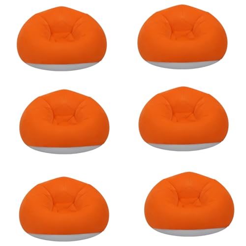 6 Pcs Inflatable Bean Bag Chairs with Foot Air Pump Outdoor Blow up Couch Folding Portable Inflatable Couch for Camping Movie Night, Lazy Sofa Chair (Orange X 6) - color: Orange X 6