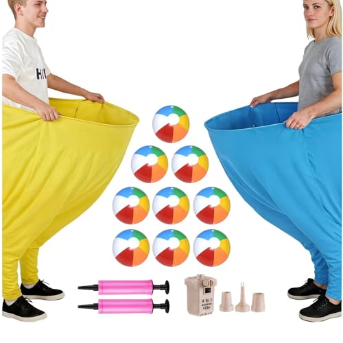 Granny Pants Yard Game Set, Granny Pants Family Outdoor Party Games, Oversized Pants with Bouncy Balls and Electric Air Pump, Outdoor Tossing Games for Adult Yard Game Birthday Party Family Reunion - color: 2 Blue + Yellow