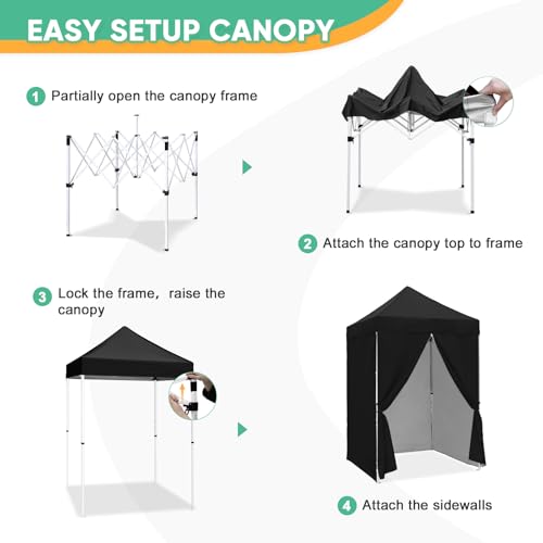 5x5 Pop Up Canopy Tent with Four Sidewalls, Instant Portable Beach Canopy, Outdoor Tent with Carry Bag for Camping, Sports, Tailgating, Events, Black - color: Black, size: With Four Walls