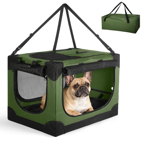 Soft Small Dog Crate - 24 inch Portable Travel Puppy Crate for Small Pets or 2 Cats, Collapsible Pet Carrier with 4 Mesh Doors, Car Kennel for Dogs with Handle for Indoor and Outdoor, Green - color: Army Green