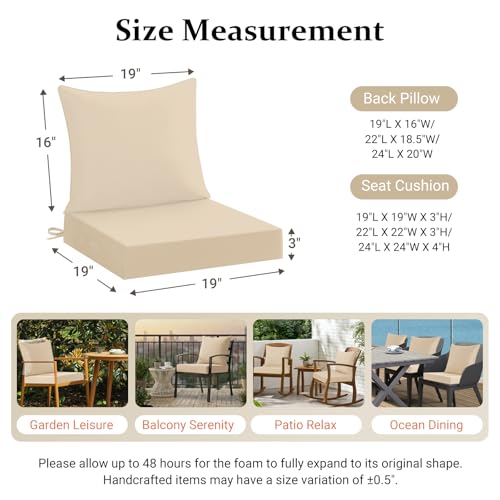 downluxe 19x19 Outdoor Chair Cushions, Waterproof Fade Resistant Patio Furniture Cushions with Handle & Removable Cover, Deep Seat Outdoor Cushions for Sofa, Couch and Patio Chairs, Beige - color: Beige, size: 19 x 19 Inch