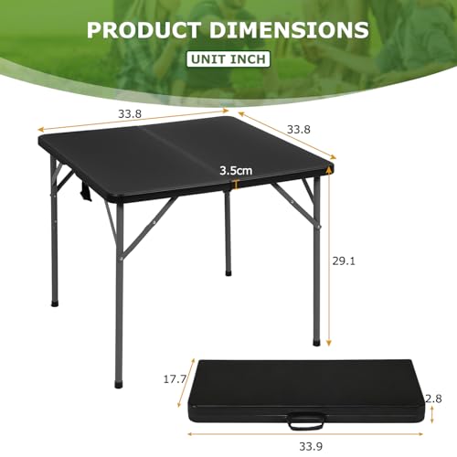 BestOffice Outdoor 34" Folding Card Table Plastic Table Portable Square Height Dining Table Perfect for Picnics,Parties,Party and Camping, Black - color: Black, size: 34"