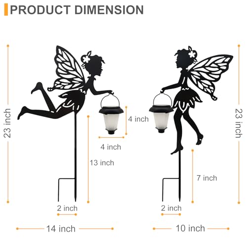 Solar Fairy Garden Stake Decorative Lantern, 2 Pack Metal Fairy Angel Garden Silhouette Lights for Lawn, Pathway, Patio, Yard Outdoor Decor - size: Fairy1