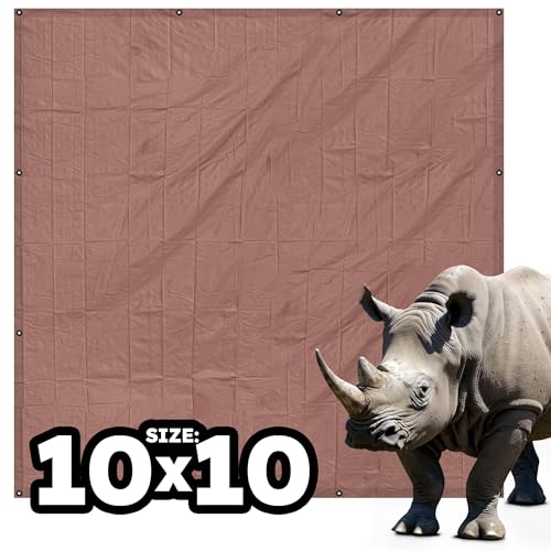 RENEGADE Industrial Tarp 10x10 ft Brown – Heavy Duty, Waterproof, UV-Resistant, PFAS-Free – Square Tarpaulin for Campsites, Roofing, Construction & Outdoor Shelter - color: Brown, size: 10X10
