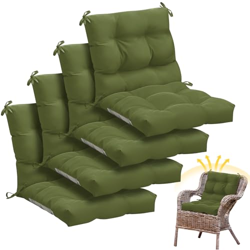 Marsui 4 Pcs Outdoor Indoor High Back Chair Cushions Patio Furniture Tufted Pillow with Ties Water-Resistant Replacement Outdoor Rocking Chair Cushions, 42 x 21 Inches (Moss Green,Solid Color) - color: Moss Green, size: Solid Color