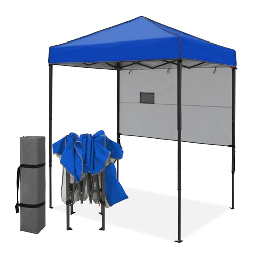 EAGLE PEAK 6x4 Instant Pop Up Canopy Tent with 1 Half Wall Panel, Straight Leg Sun Shelter, Portable Canopy with Carry Bag for Camping, Beach & Sports, Blue - color: Blue, size: Half Wall