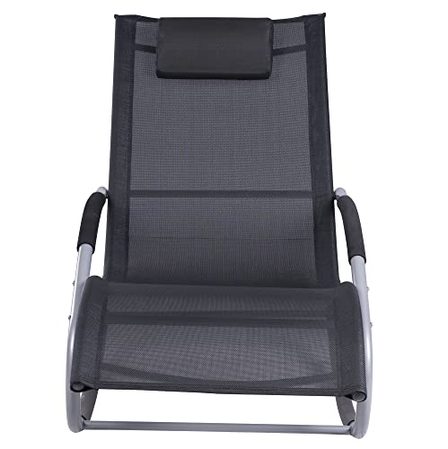 Outsunny Zero Gravity Rocking Chair Outdoor Chaise Lounge Chair Recliner Rocker with Detachable Pillow and Weather-Fighting Fabric for Patio, Deck, Pool, Black - color: Black