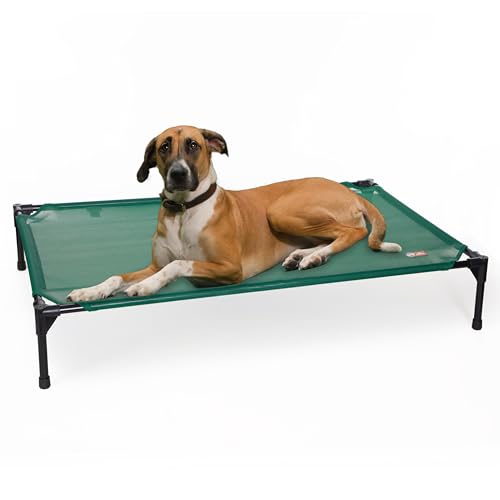 K&H Outdoor Elevated Dog Bed - Cooling Raised Dog Bed for Medium & Large Pets, Breathable Mesh Hammock Design, Indoor/Outdoor Washable Cover, Portable Metal Frame, Green, Large 42x30in - color: Green Mesh, size: Large 42"L x 30"W