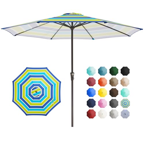 JEAREY 11' Patio Umbrellas Outdoor Table Market Umbrella w/Crank, 8 Sturdy Ribs, UV Protection Windproof for Garden, Deck, Backyard, Pool(Blue Green Striped) - color: Blue Green Striped, size: 11ft