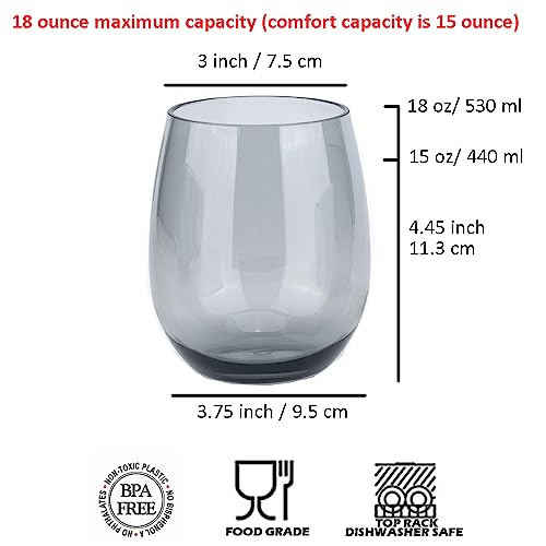 KOXIN-KARLU Classic 18-ounce Acrylic Stemless Wine Glasses, Unbreakable Mixed Drinkware Plastic Tumbler, set of 6 Grey - color: Gray