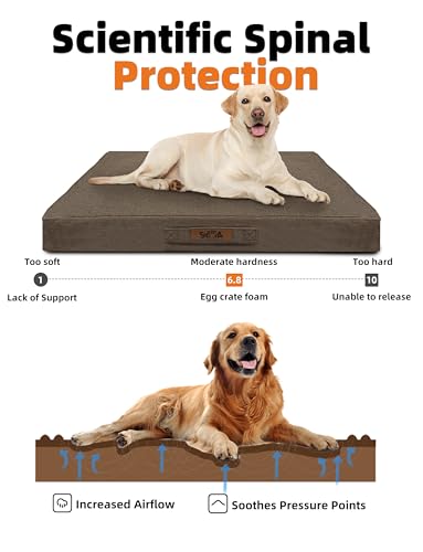 Sytopia Indestructible 42 Inch Orthopedic Waterproof Dog Crate Bed chew Proof for Extra Large Dogs, Removable Washable Cover, Egg Crate Foam Mat, Suitable for Dogs Up to 100 Lbs, Brown