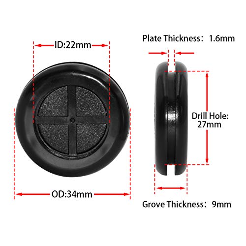 Flyshop 4-Pack Round Rubber Hole Plugs, 27 mm 1-1/16" Drill Hole, 22 mm 7/8" ID, Black Double-Sided Synthetic Rubber Grommets Wire Protection - size: 1-1/16" (Drill Hole Size)