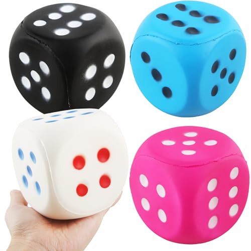 4 Pcs Jumbo Foam Dice Set 4 Inch Large Rounded Edge Playing Dice for Classroom Games Party Activities Kids Learning Math Indoor Outdoor Play (Color Style 2) - color: Color Style 2