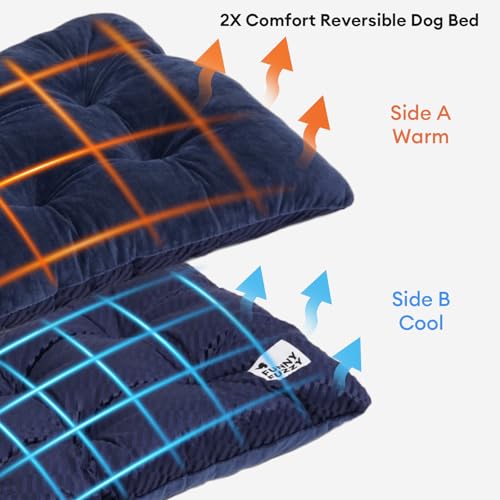 FUNNY FUZZY 2 in 1 Dog Bed Crate Pad Mat, Washable Reversible Pet Floor Mats,Fluffy Kennel Pad for Small Large Sized Dog,Indoor Cats,Sleeping Mattress, 23.6" × 17.9", Midnight Blue - color: Blue, size: 24"×18" Small