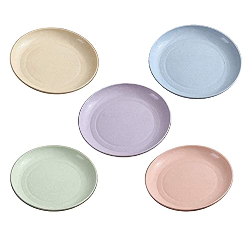 5 Pack Wheat Straw 6 Inch Plates, Small Dinner Plates, Round Dishes with Raised Edge, Reusable Salad Plates set, Unbreakable Appetizer Dessert Serving Plates for Party (Assorted Colors) - color: Assorted Colors