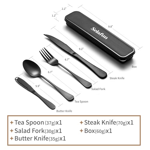 5-pieces Travel Set with Case Portable Silverware Utensils Set for work, Stainless Steel Reusable Flatware Set Cutlery Set for Camping Picnic Hiking Office, (matte black, 5.9) - color: Matte Black, size: 5.9 inch