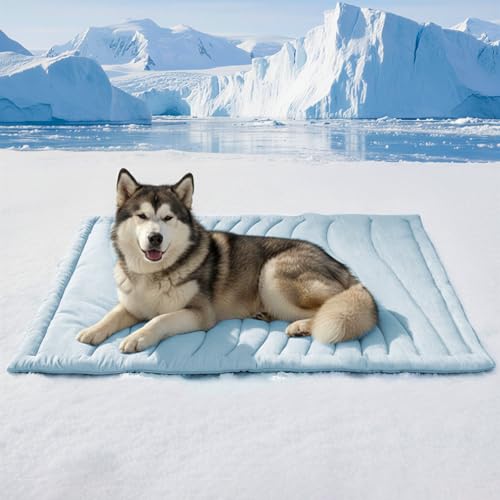 BECEMURU Dog Cooling Mat, Q-MAX＞0.46 Thickened Breathable Cold Pad for Summer Active Dog, 60"x40" Portable Washable Kennel Crate Pet Bed, Rapid Cooling Durable Non-Gel Blue - color: Blue Rectangle, size: Xl: 60" L X 40" W X 0.8"th