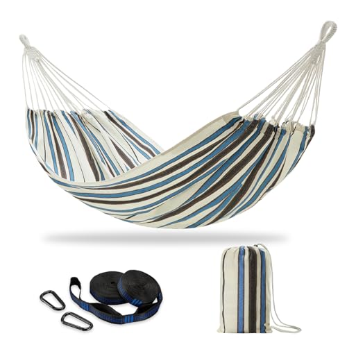 CHULIM Brazilian Double Hammock with Tree Straps,Extra Large 94x63IN,2 Persons Hammock for Backyard Patio Outdoor and Indoor,450lbs Weight Capacity,Soft Woven Cotton Fabric - Blue Stripe - color: Blue White Stripe