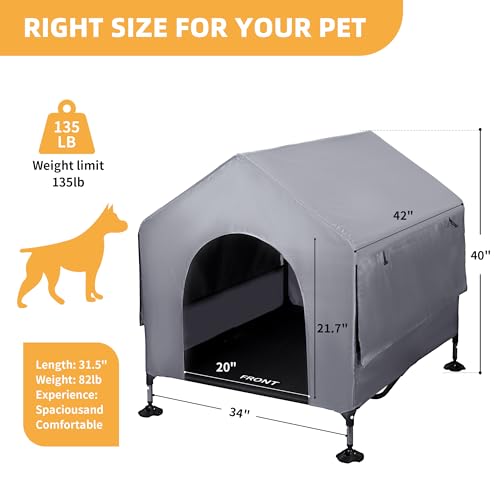 42" Dog House Outdoor Indoor with Breathable Mesh Windows, 2-in-1 Outside Dog House Elevated Dog Bed Cot Dog Tent Shade Shelter, Easy to Assemble & Clean (42 INCH) - size: 42 INCH