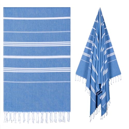 cabanana Turkish Beach Towel Oversized - 40"x70" Quick Dry Sand Free Thin Beach Towels for Adults,Extra Large Cotton Lightweigh Travel Towel for Beach Accessories (New Denim Blue) - color: Denim Blue