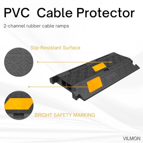 2 Pack 17 Inch Heavy-Duty Cable Ramp Cord Protector 2 Channel 20000lbs Load Capacity Traffic Speed Bump with 3 Yellow Reflective Stripes for Outdoor and Indoor Use - size: 2 Channel