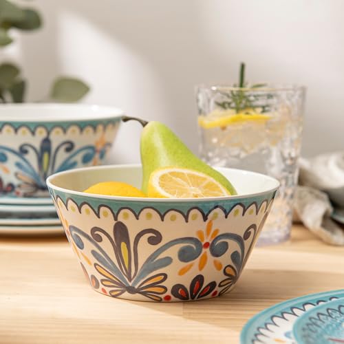Bzyoo 12-Piece Melamine Dinnerware Set - Madallion | Lightweight, Durable, BPA-Free | Dishwasher Safe Dish Set for Indoor & Outdoor Use - Perfect for Camping, BBQs, Kids Parties - color: Madallion